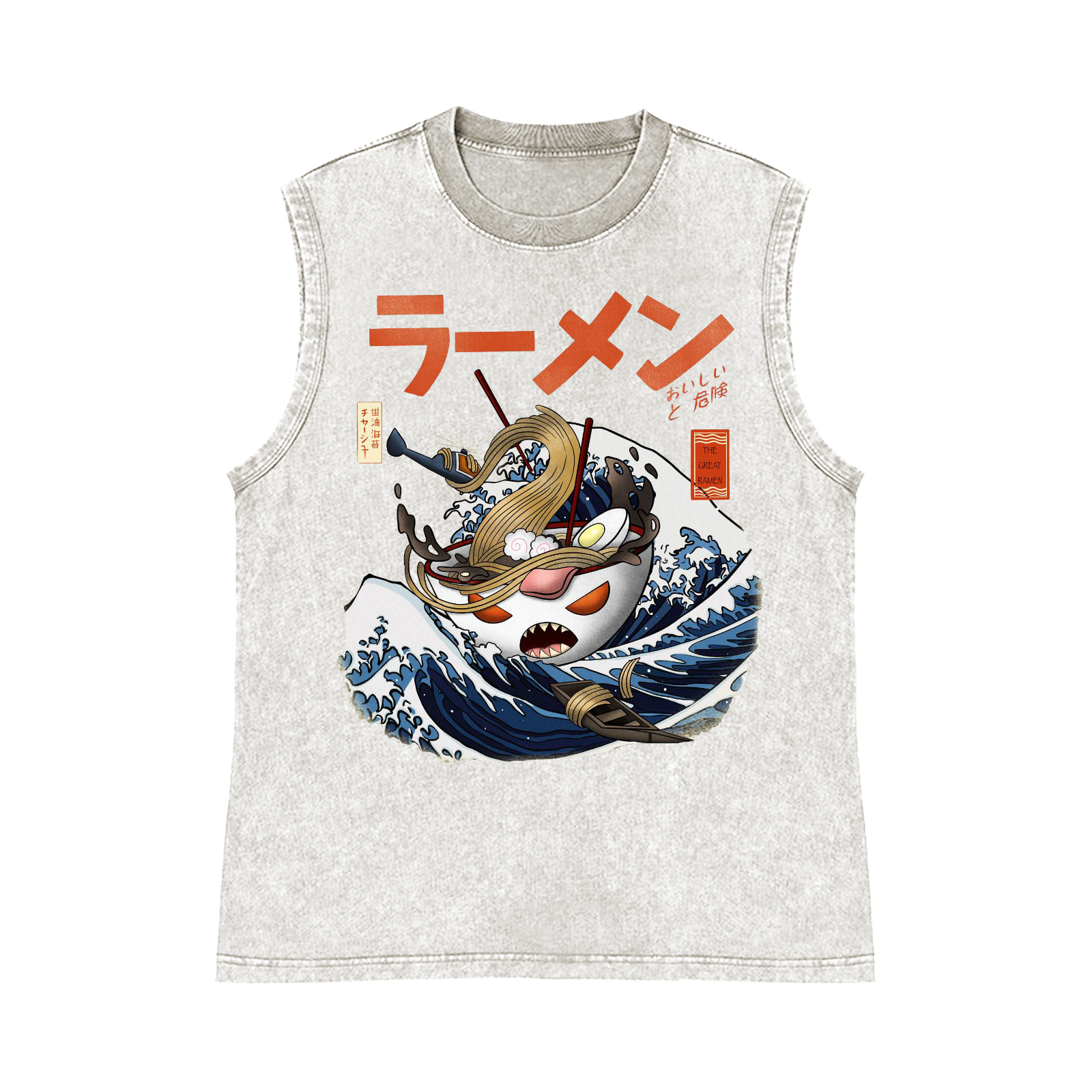Ramen Wave Pure Cotton Wash-Dyed Sleeveless Tank Top