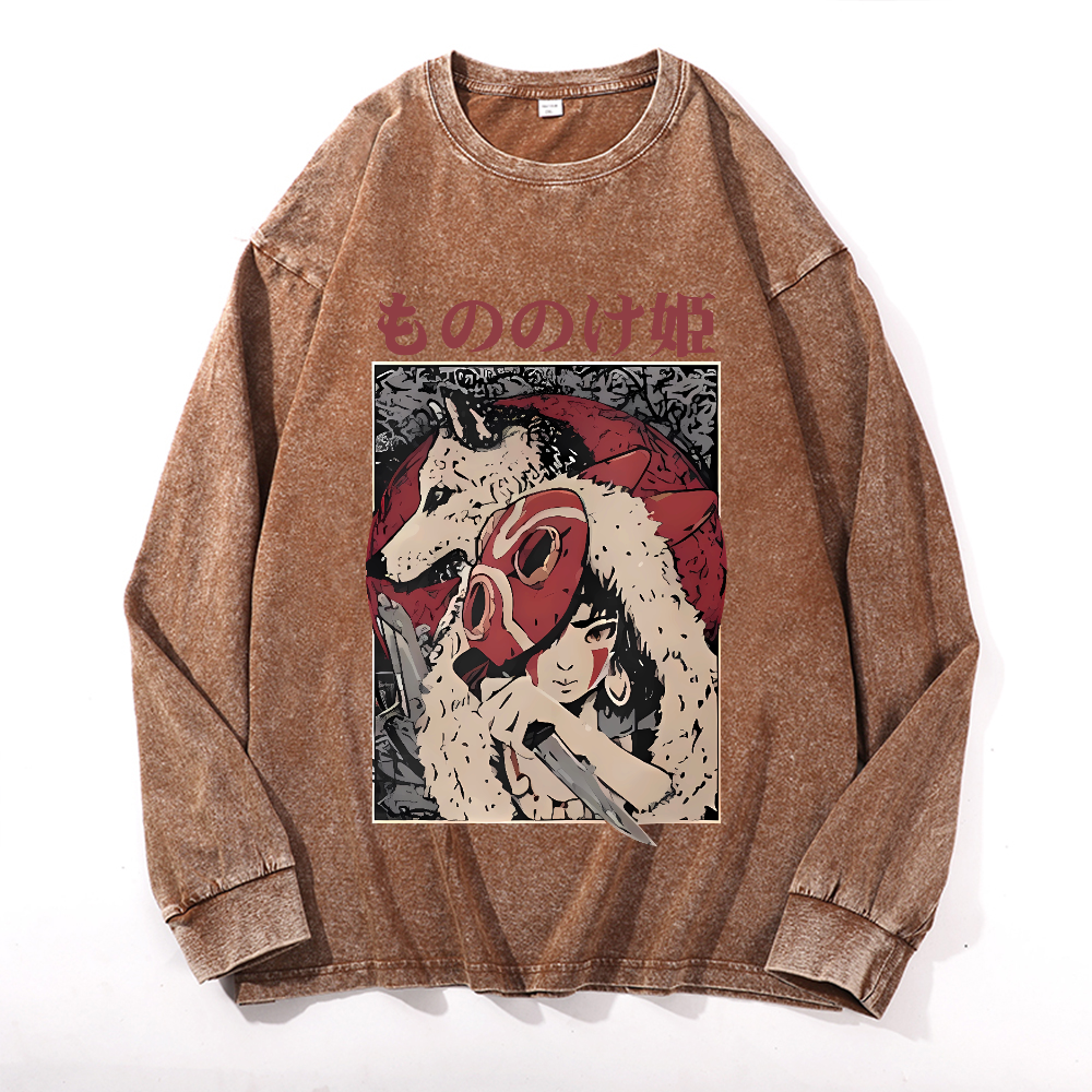 Vintage Cotton Wash Crewneck Long-Sleeve T-Shirt
