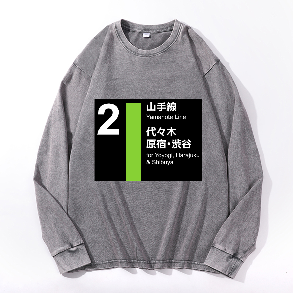 Vintage Cotton Wash Crewneck Long-Sleeve T-Shirt
