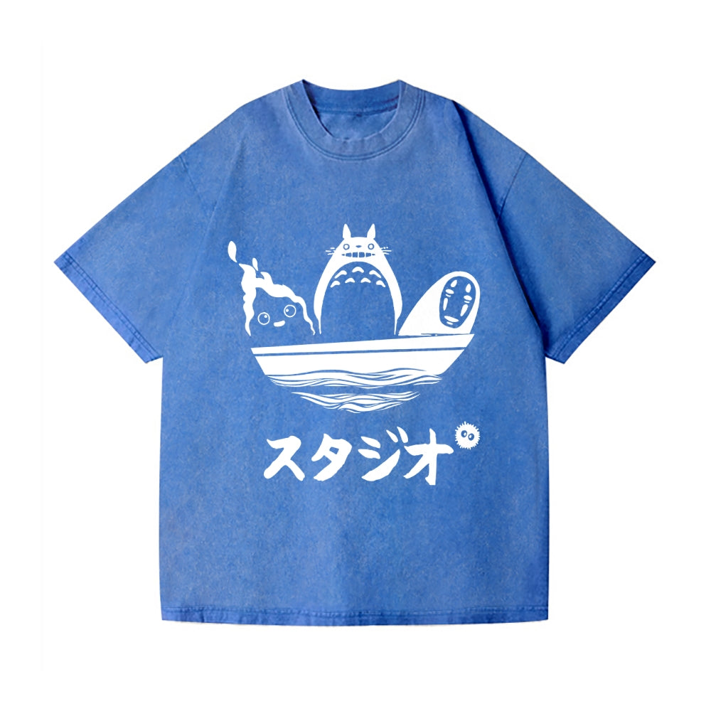 Howl's Moving Castle/My Neighbor Totoro/Spirited Away No Face Kaonashi Ghibli Anime Vintage Wash Japanese Design T-Shirt