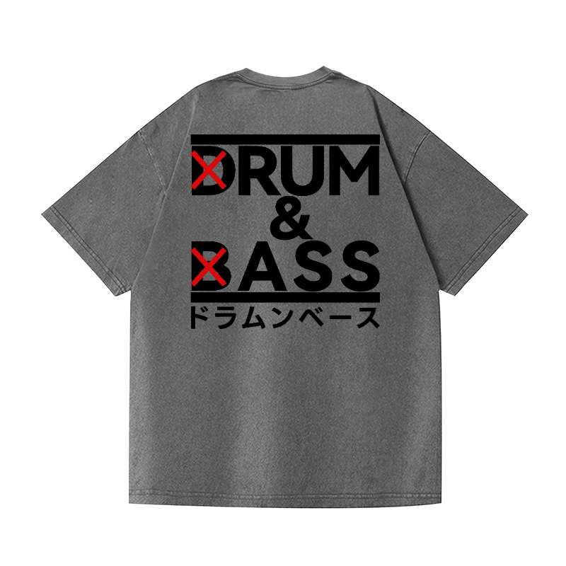 Drum and Bass Vintage Wash Japanese Design Back Art T-Shirt