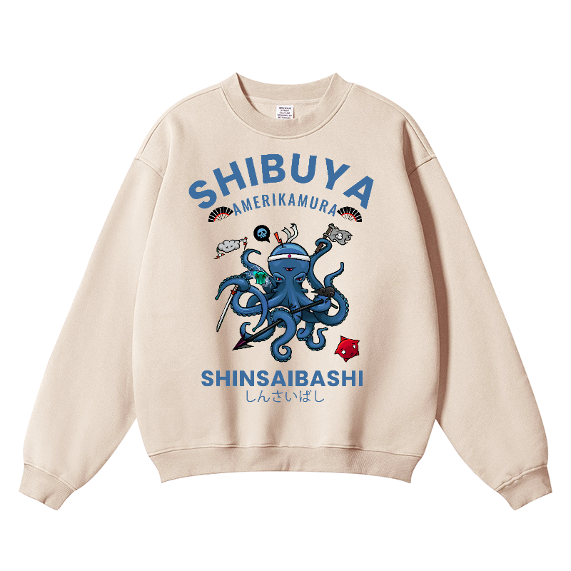 Shibuya Octopus Vintage Cotton Blend Crewneck Sweatshirt