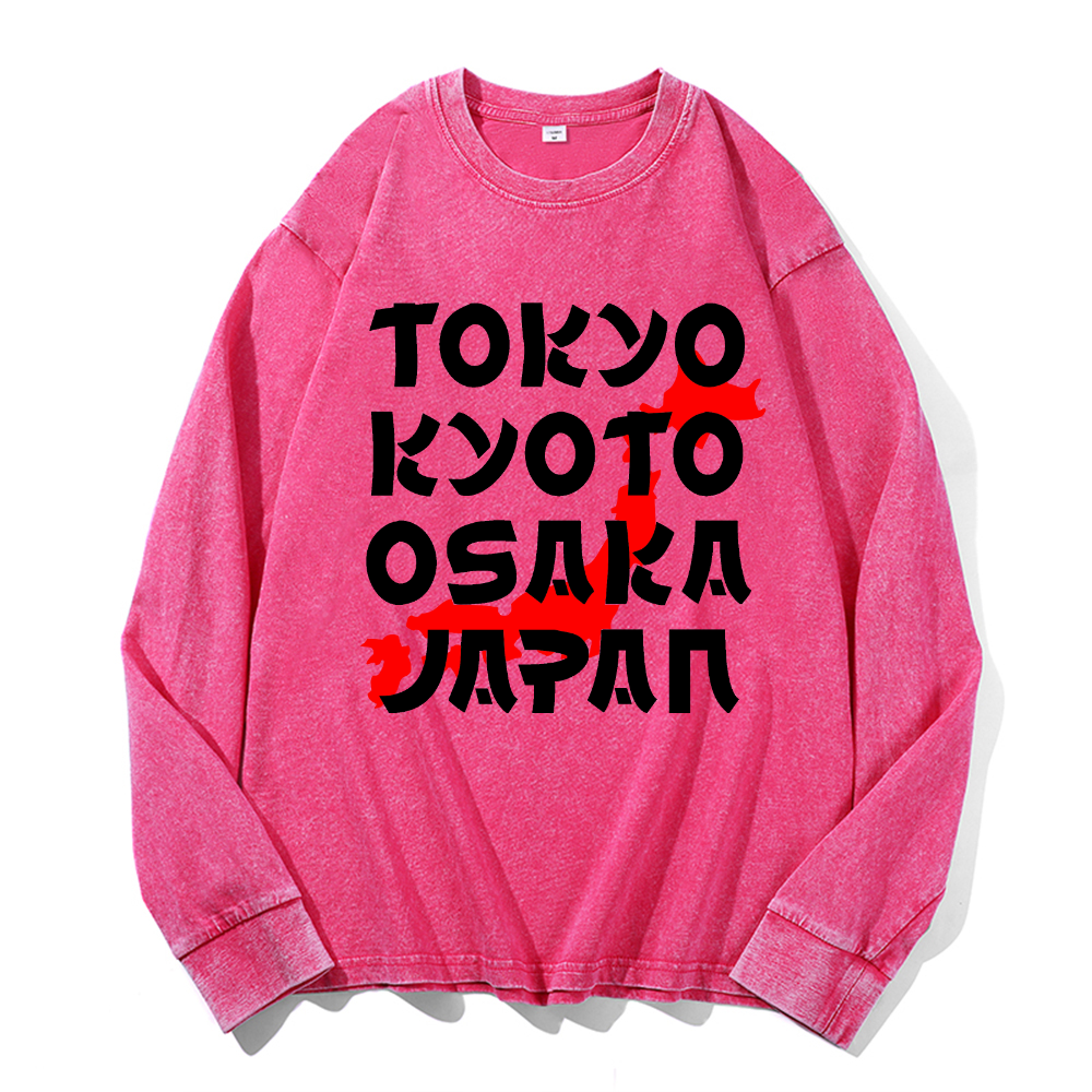 Vintage Cotton Wash Crewneck Long-Sleeve T-Shirt