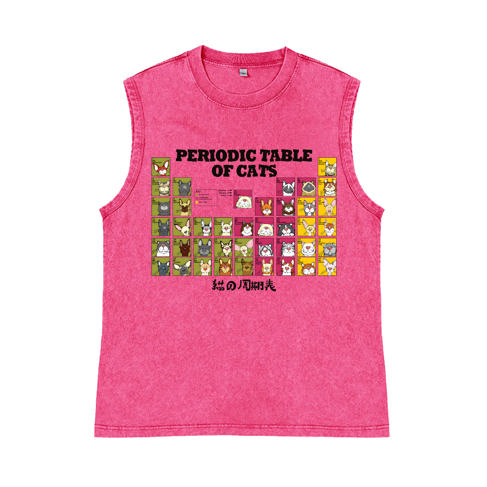 Periodic Table of Cats Pure Cotton Wash-Dyed Sleeveless Tank Top