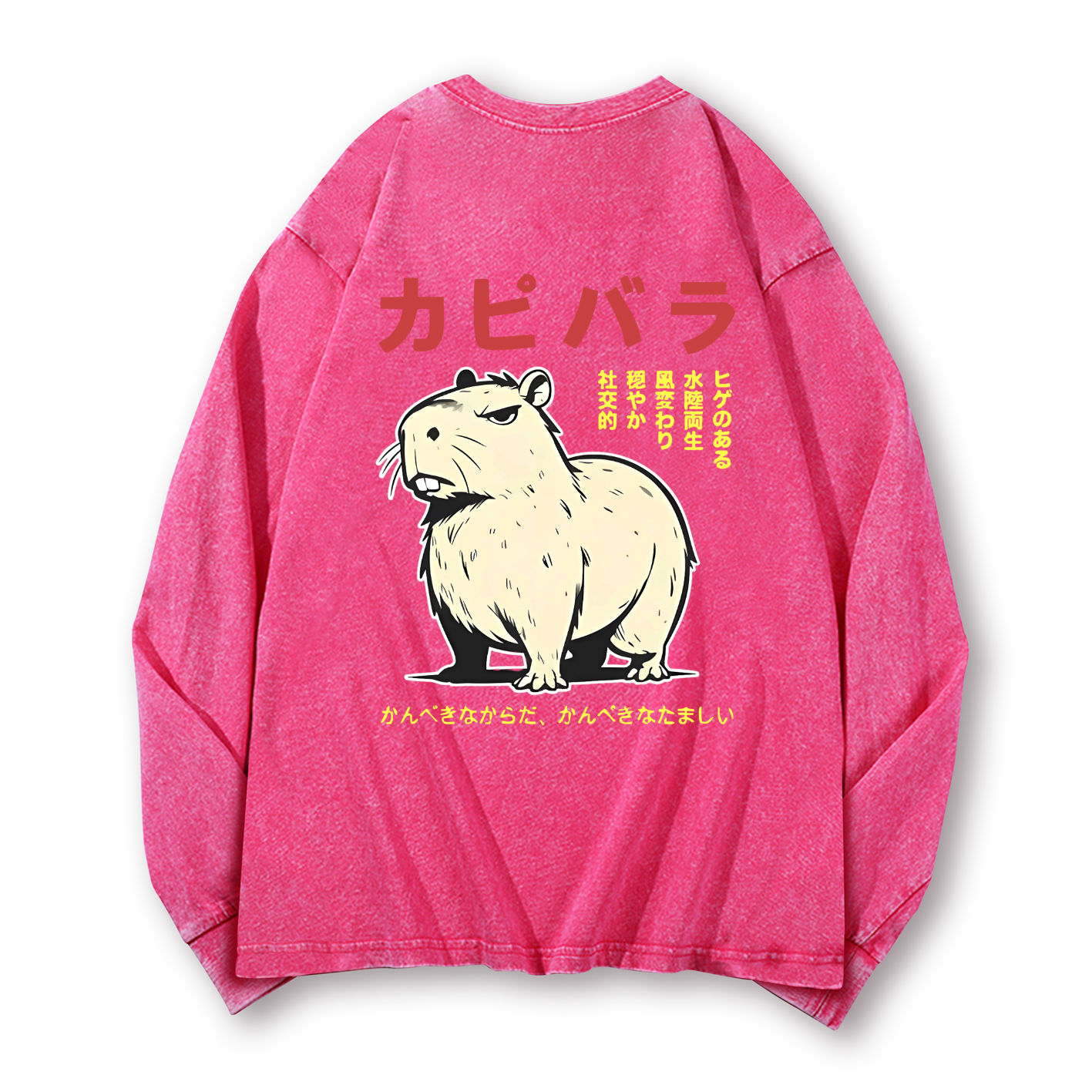 Capybara Vintage Washed Cotton Back Art Long-sleeve T-shirt