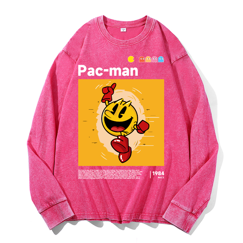 Pacman Vintage Cotton Wash Crewneck Long-Sleeve T-Shirt