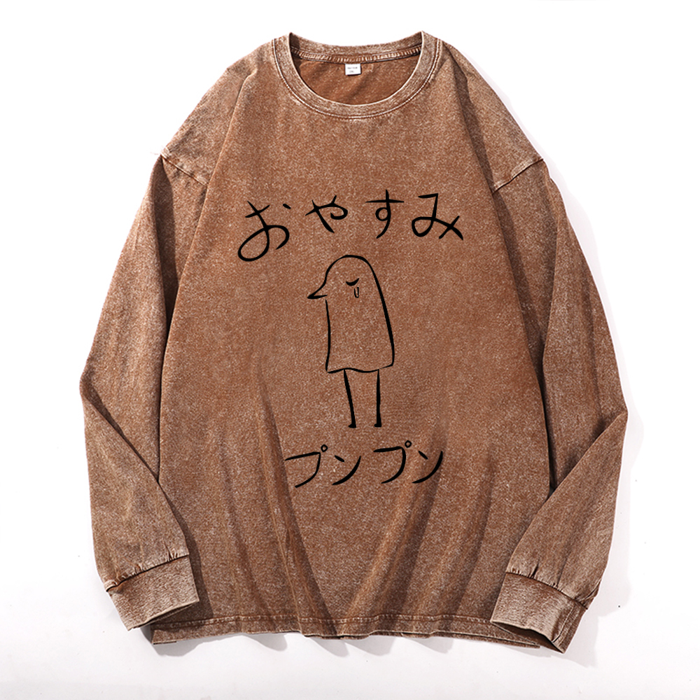 Vintage Cotton Wash Crewneck Long-Sleeve T-Shirt