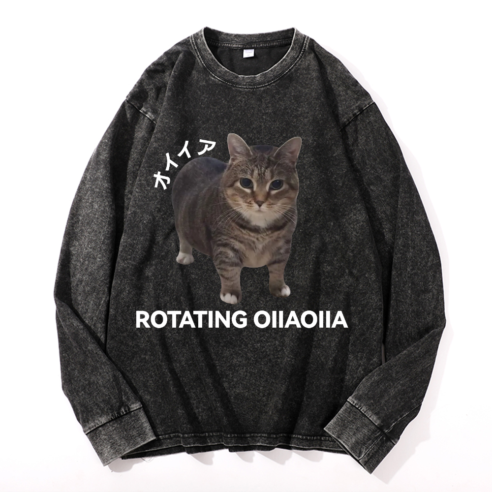 OIIA Cat Vintage Cotton Wash Long-sleeve T-shirt