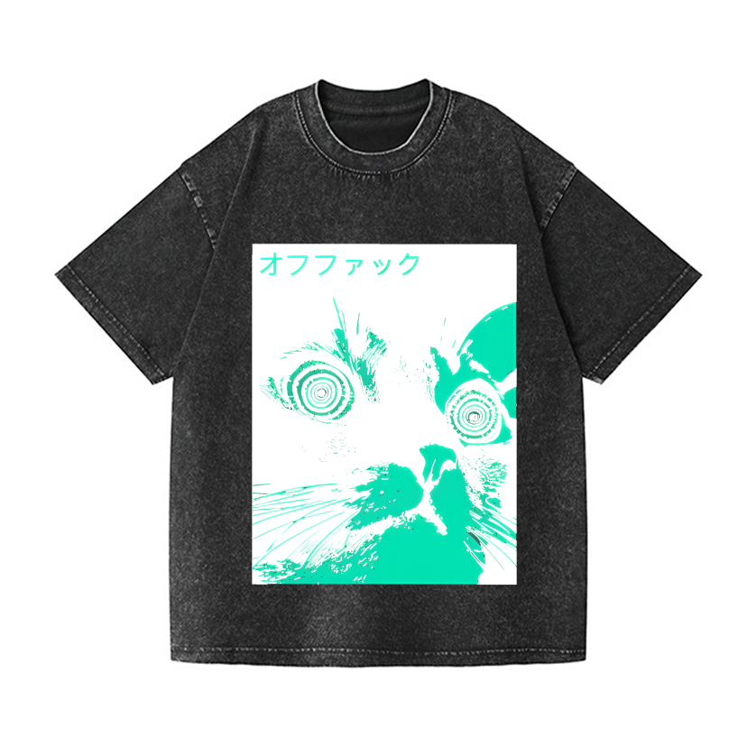 Cat Vintage Wash Japanese Design T-Shirt