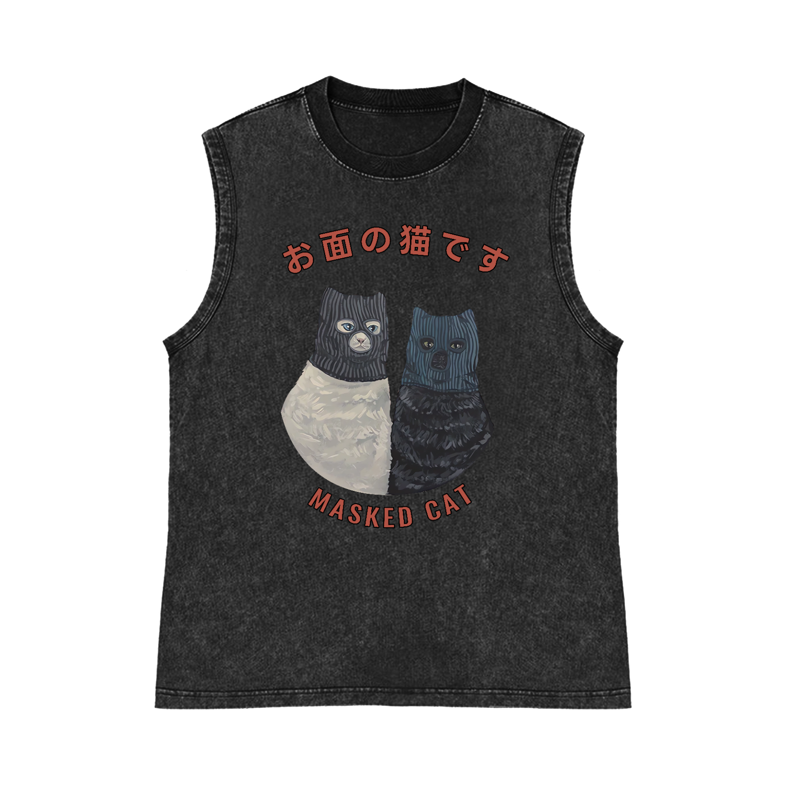 Masked Cat Pure Cotton Wash-Dyed Sleeveless Tank Top