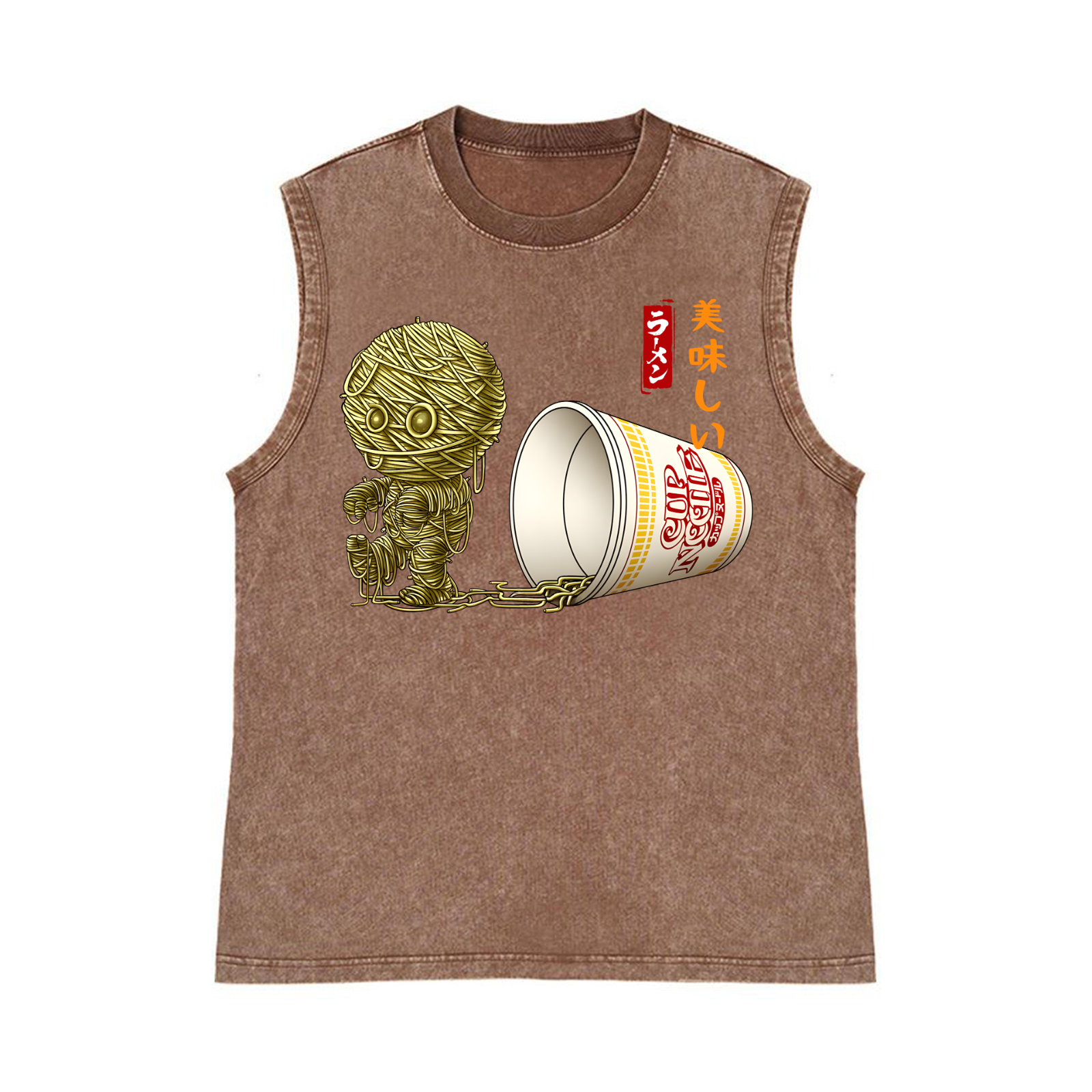 Ramen Mummy Pure Cotton Wash-Dyed Sleeveless Tank Top