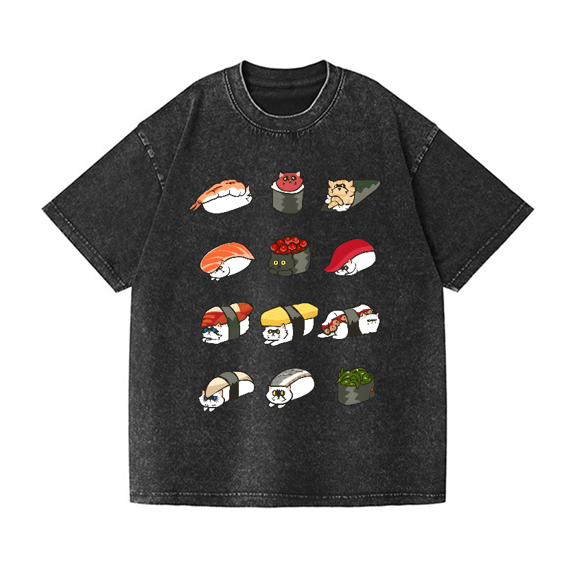 Sushi Cat Vintage Wash Japanese Design T-Shirt