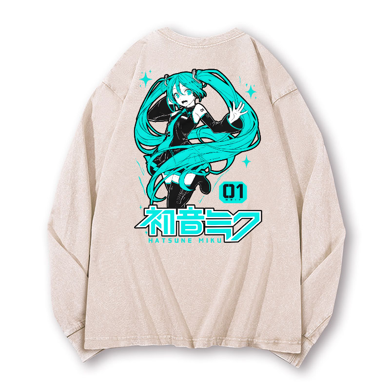 Hatsune Miku Vintage Washed Cotton Back Art Long-sleeve T-shirt