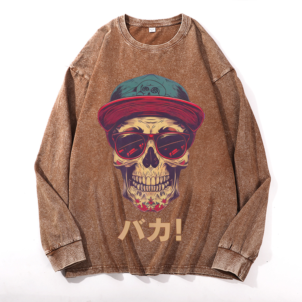 Vintage Cotton Wash Crewneck Long-Sleeve T-Shirt