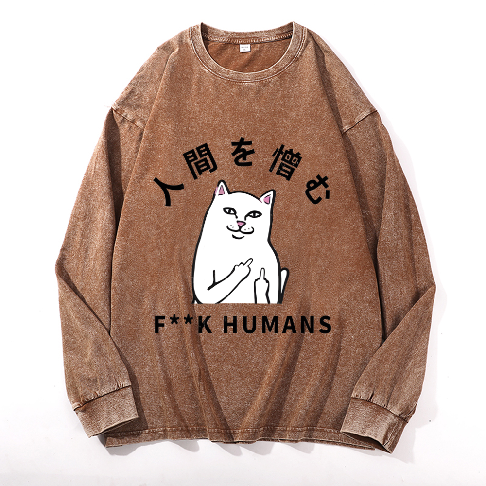 Vintage Cotton Wash Crewneck Long-Sleeve T-Shirt