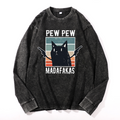 Cat Vintage Cotton Wash Crewneck Long-Sleeve T-Shirt