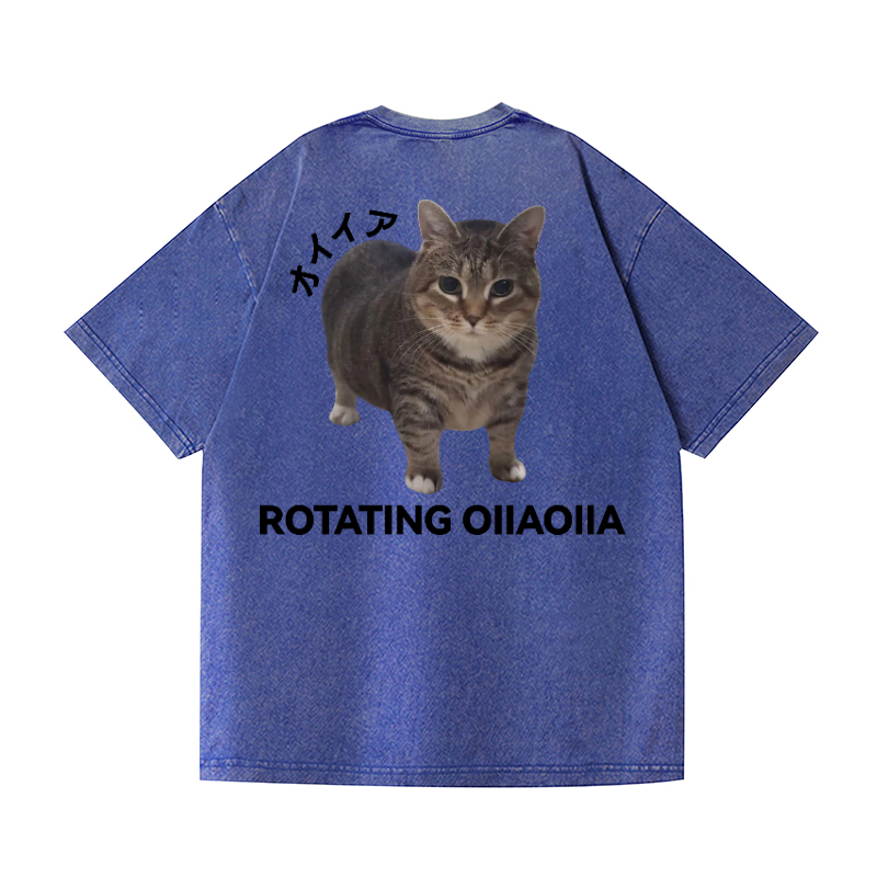 OIIA Cat Vintage Wash Japanese Design Back Art T-Shirt