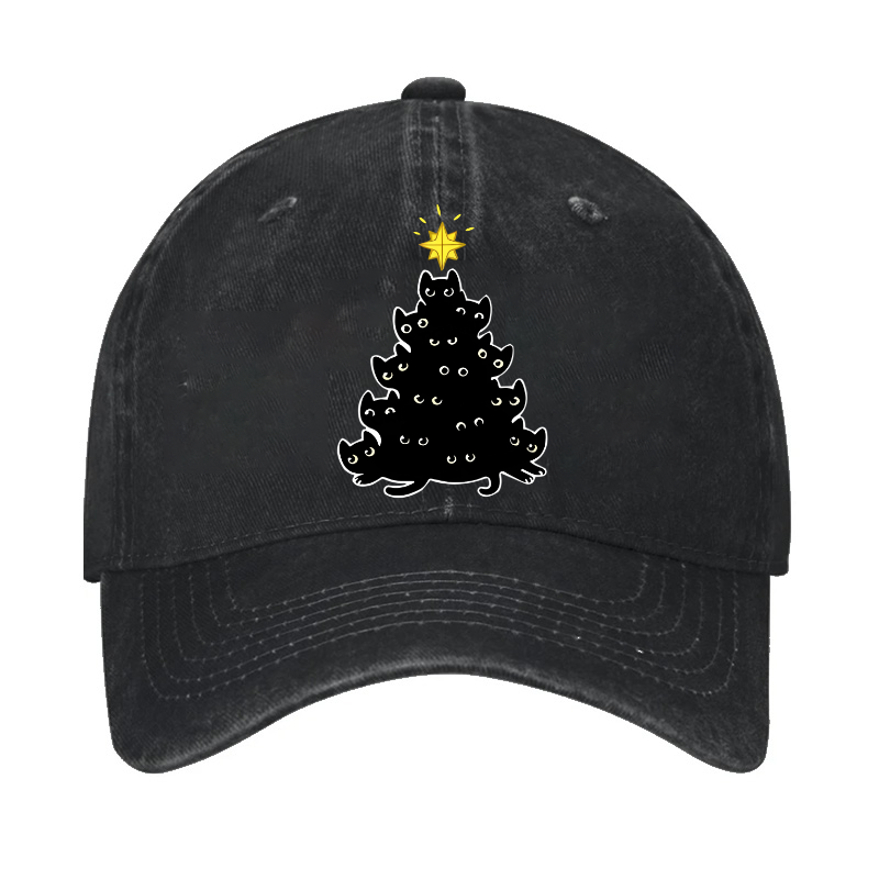 Christmas Tree Cat Vintage Cotton Cap
