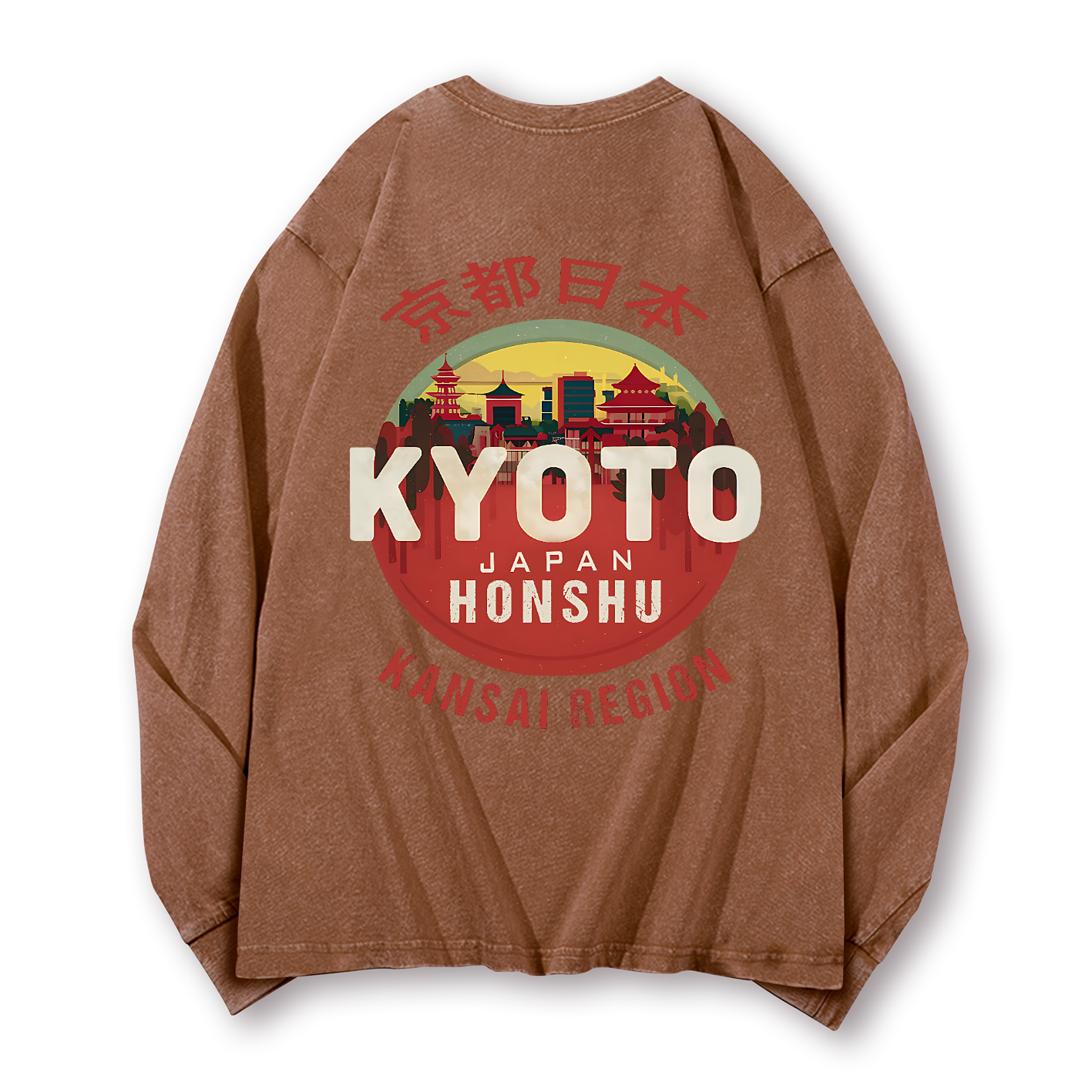Kyoto Japan Honshu Kansai Region Vintage Washed Cotton Back Art Long-sleeve T-shirt