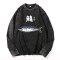 Mackerel Vintage Cotton Wash Crewneck Long-Sleeve T-Shirt