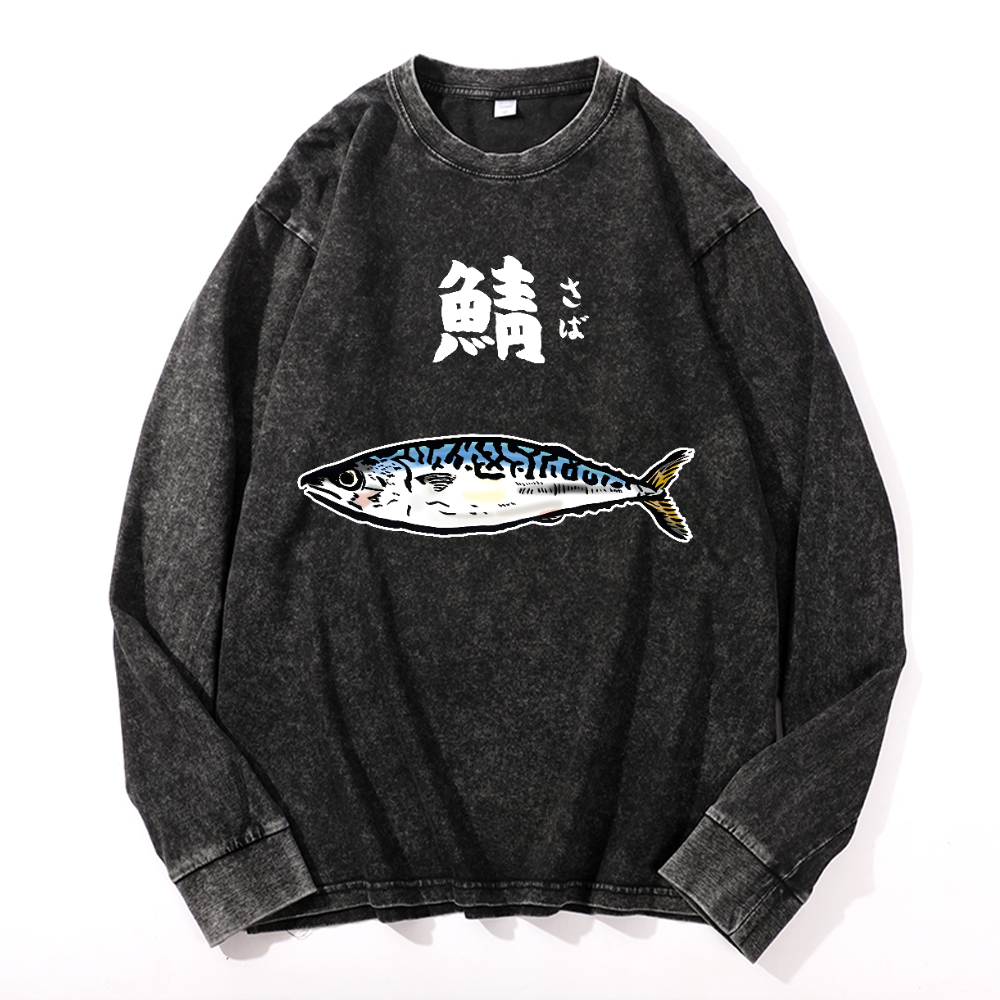 Mackerel Vintage Cotton Wash Crewneck Long-Sleeve T-Shirt