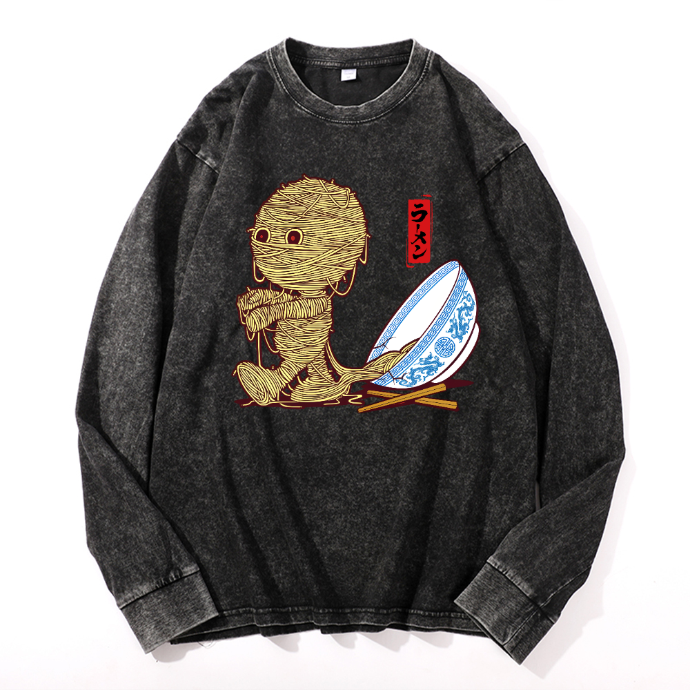 Ramen Yummy Vintage Cotton Wash Crewneck Long-Sleeve T-Shirt