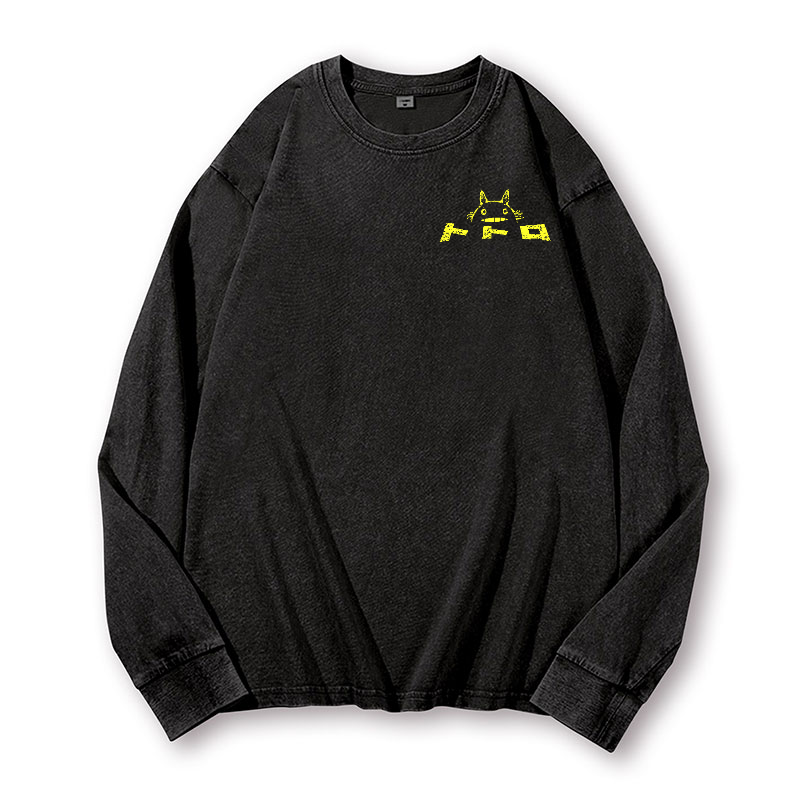 Ghibli Totoro Batman Vintage Washed Cotton Back Art Long-sleeve T-shirt