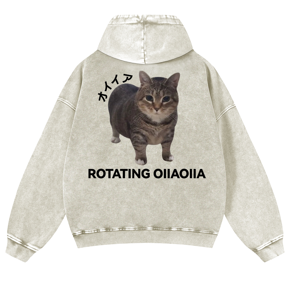 OIIA Cat Vintage Washed Cotton Back Art Hoodie