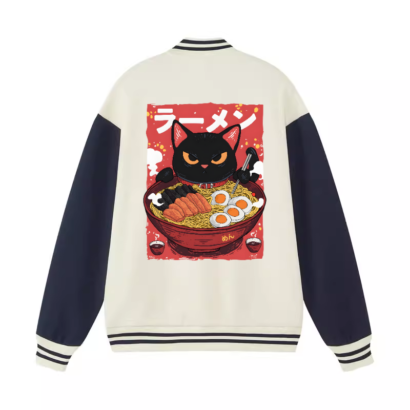 Black Cat Ramen Vintage Cotton Varsity Jacket