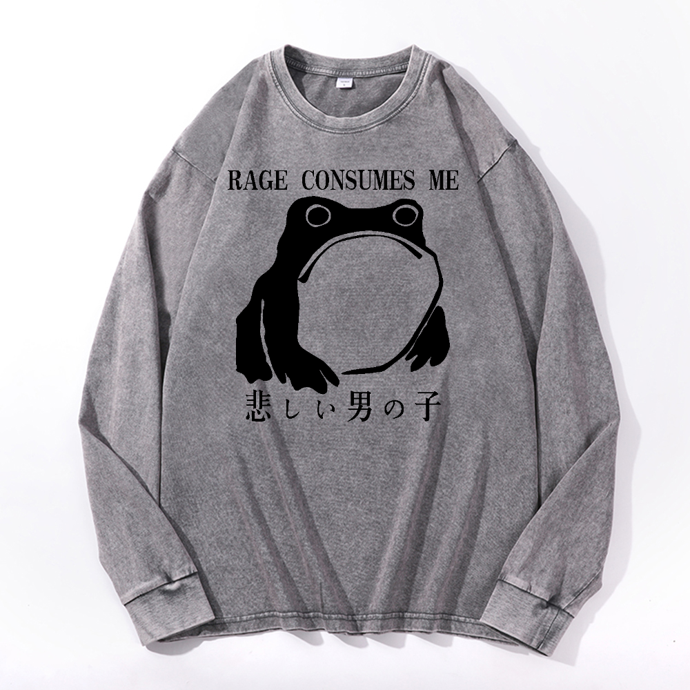 Rage Consumes Me Frog Vintage Cotton Wash Long-sleeve T-shirt