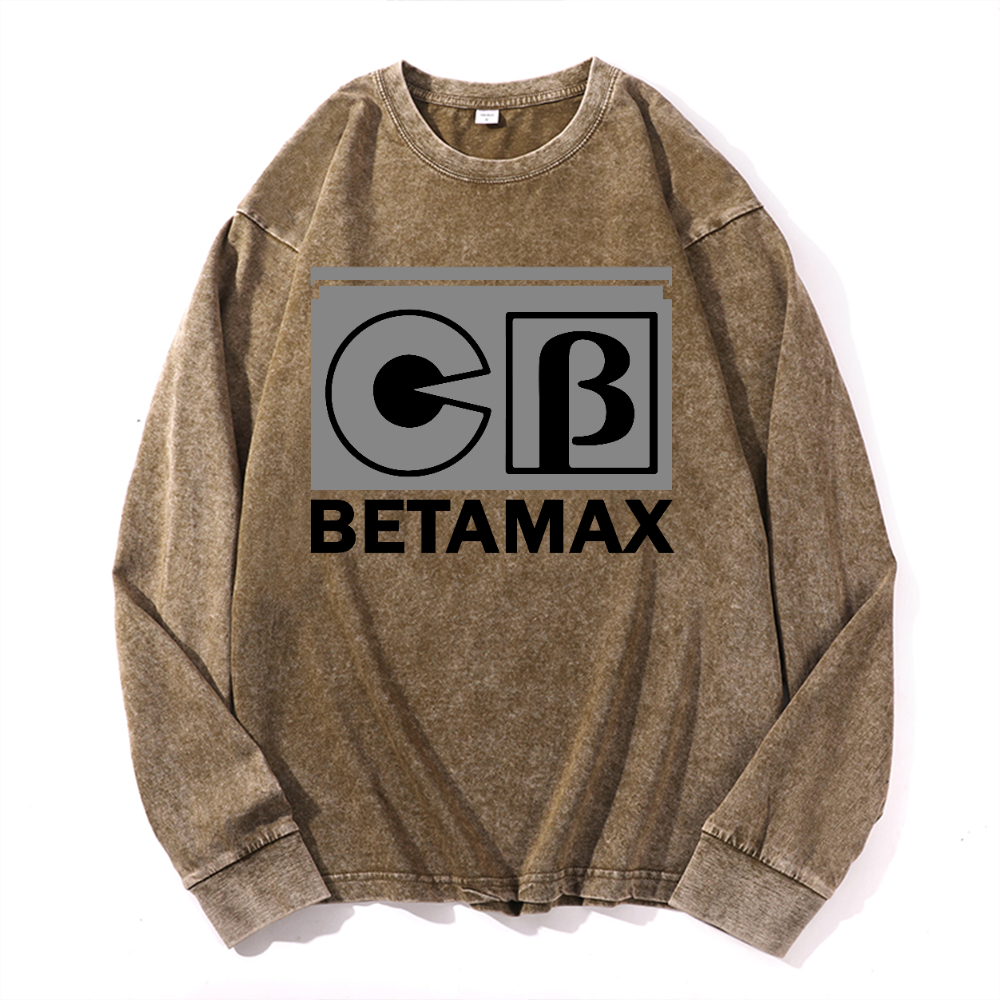 Sony Betamax Vintage Cotton Wash Crewneck Long-Sleeve T-Shirt