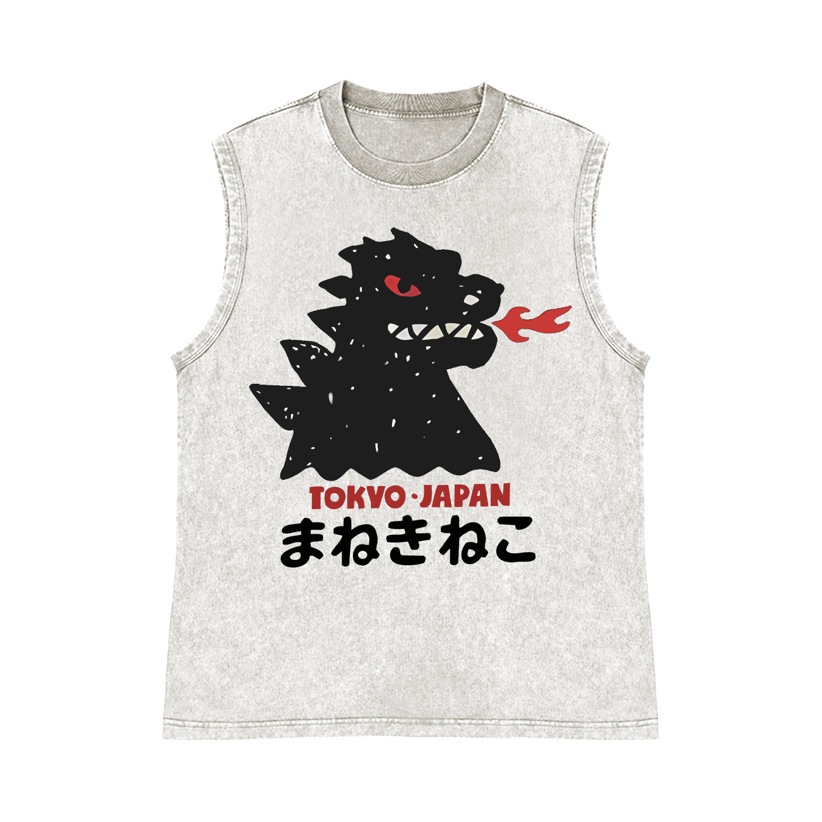 Kaiju Monster Tokyo Japan Pure Cotton Wash-Dyed Sleeveless Tank Top