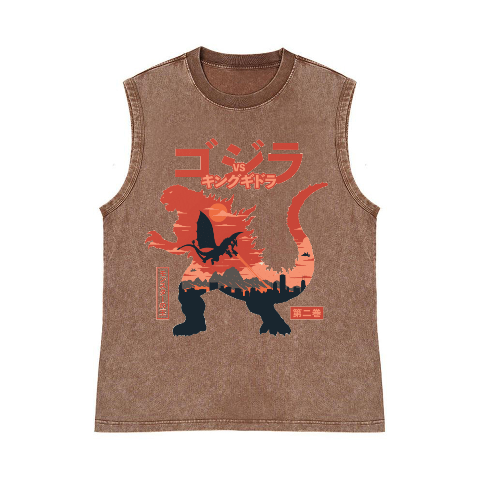 Kaiju vs. King Ghidorah Showdown Pure Cotton Wash-Dyed Sleeveless Tank Top