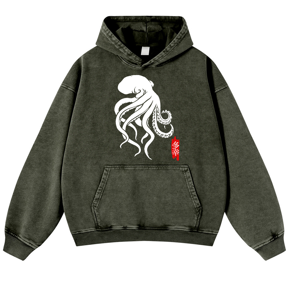 Octopus Vintage Washed Thick Cotton Hoodie