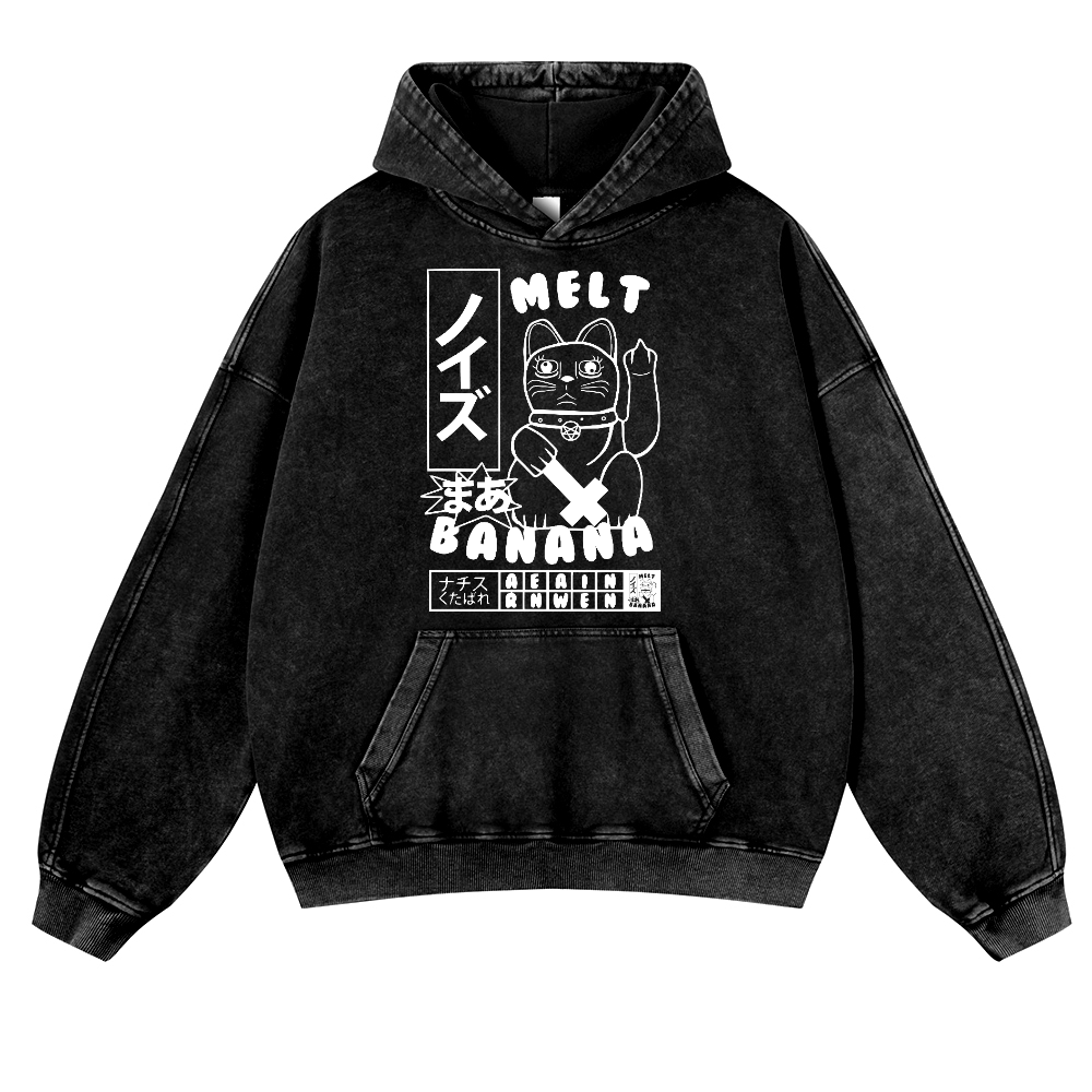 Cat Vintage Washed Thick Cotton Hoodie