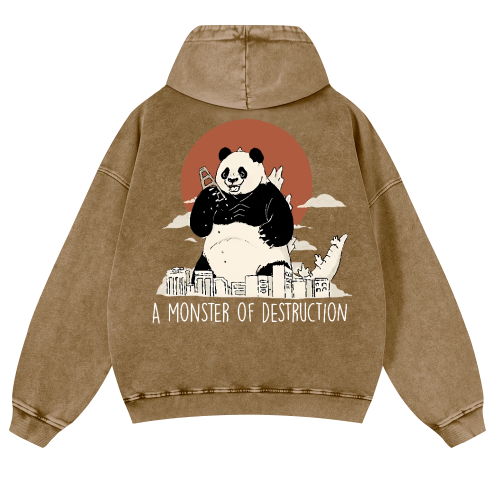 Panda Kaiju Vintage Washed Cotton Back Art Hoodie