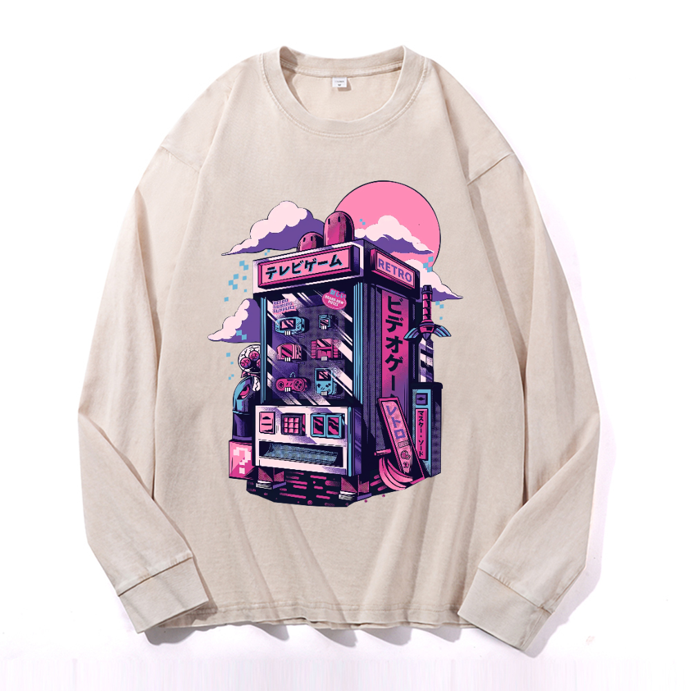 Vintage Cotton Wash Crewneck Long-Sleeve T-Shirt