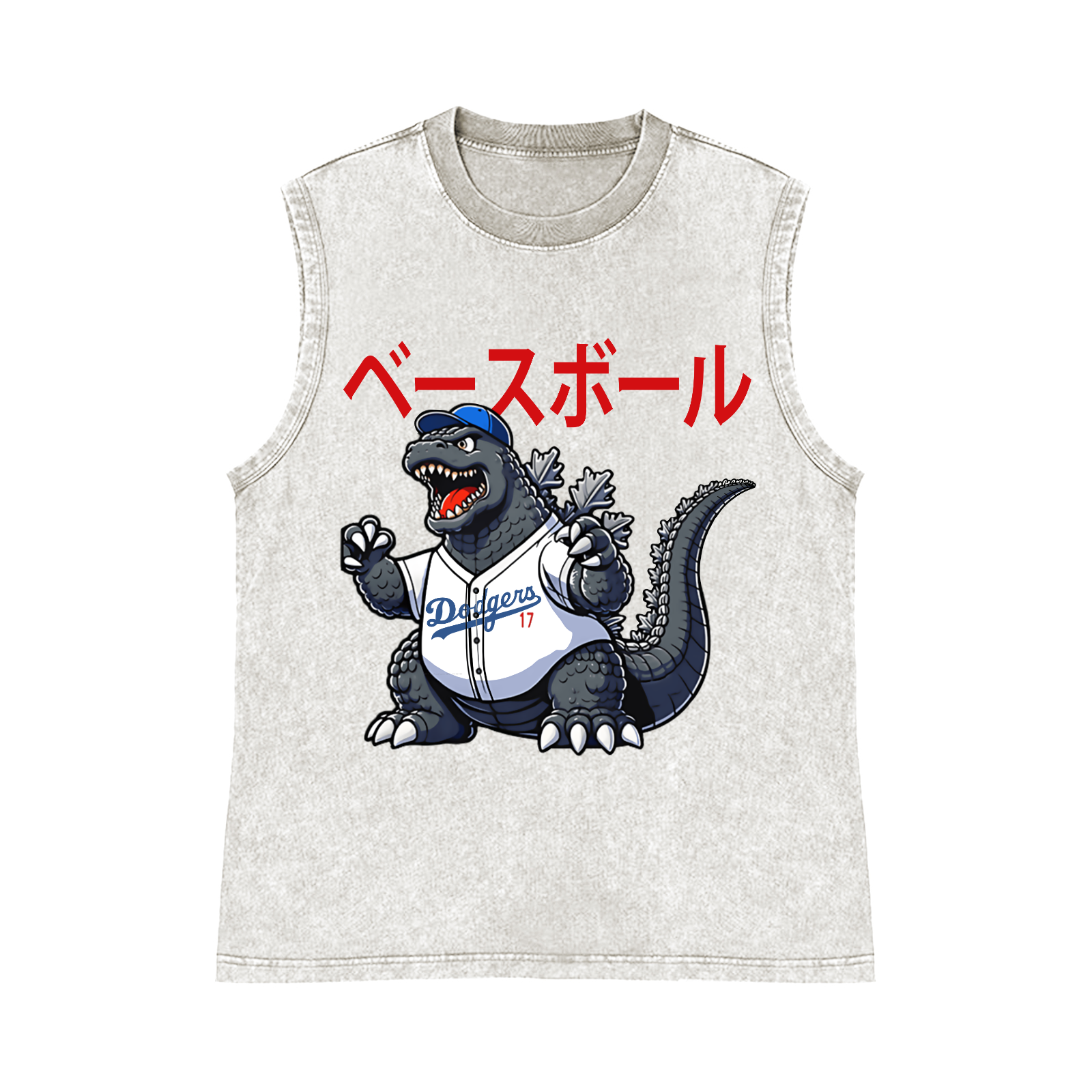 Dodgers Kaiju 17 Baseball Pure Cotton Wash-Dyed Sleeveless Tank Top