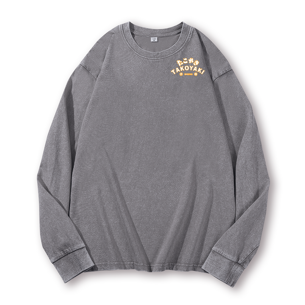 Takoyaki Octopus Vintage Washed Cotton Back Art Long-sleeve T-shirt