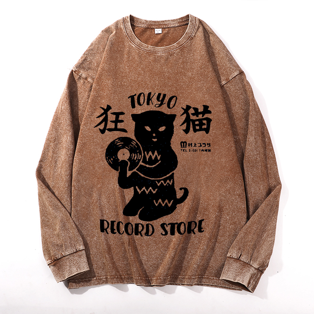 Vintage Cotton Wash Crewneck Long-Sleeve T-Shirt