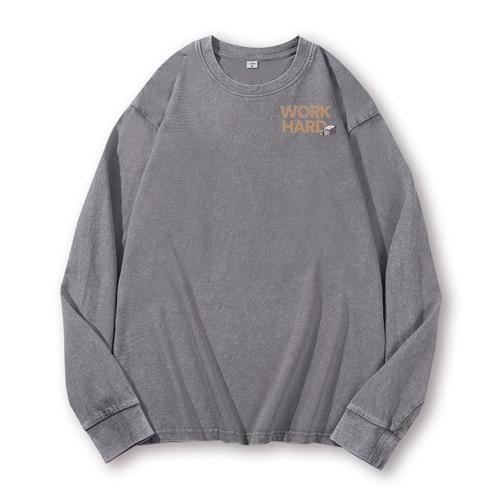 Cat Vintage Washed Cotton Back Art Long-sleeve T-shirt