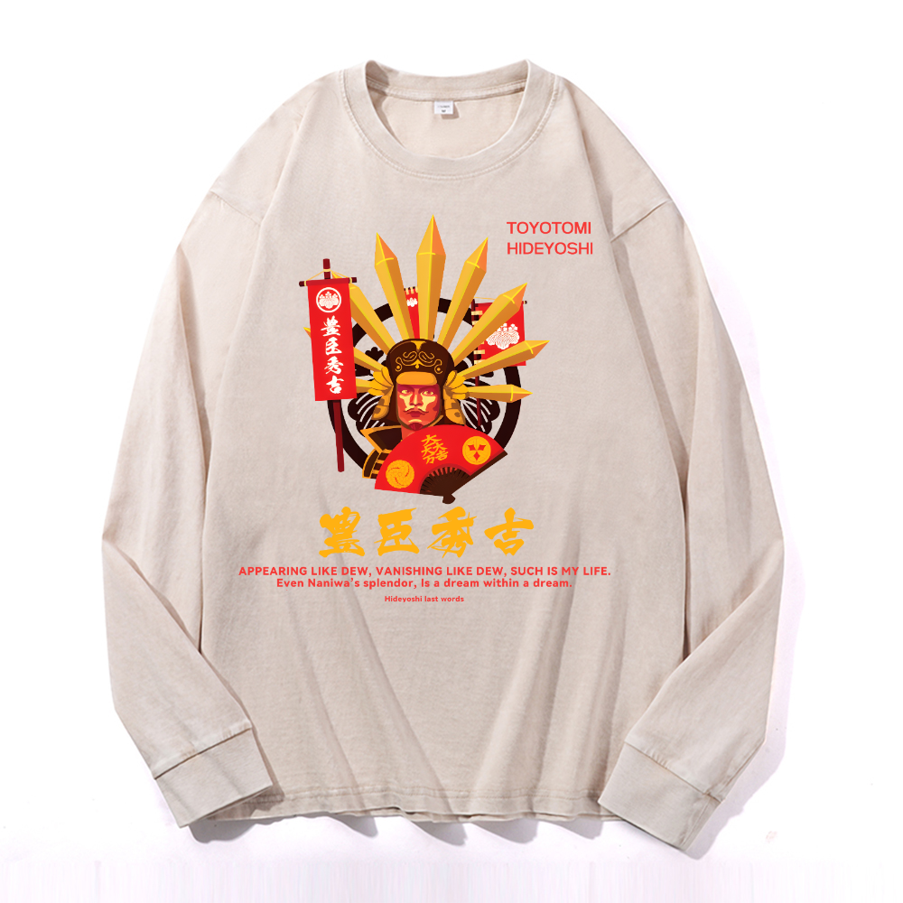 Toyotomi Hideyoshi Vintage Cotton Wash Crewneck Long-Sleeve T-Shirt