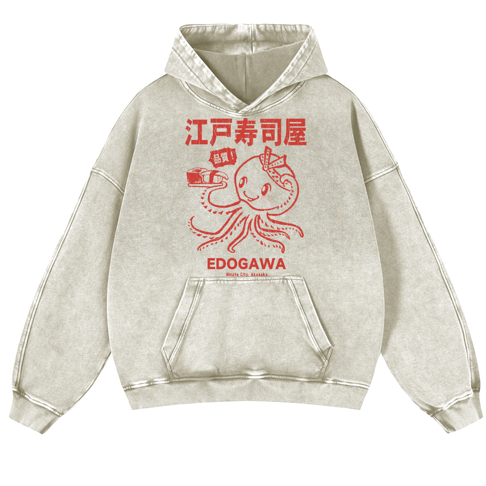 Edogawa Octopus Vintage Washed Thick Cotton Hoodie