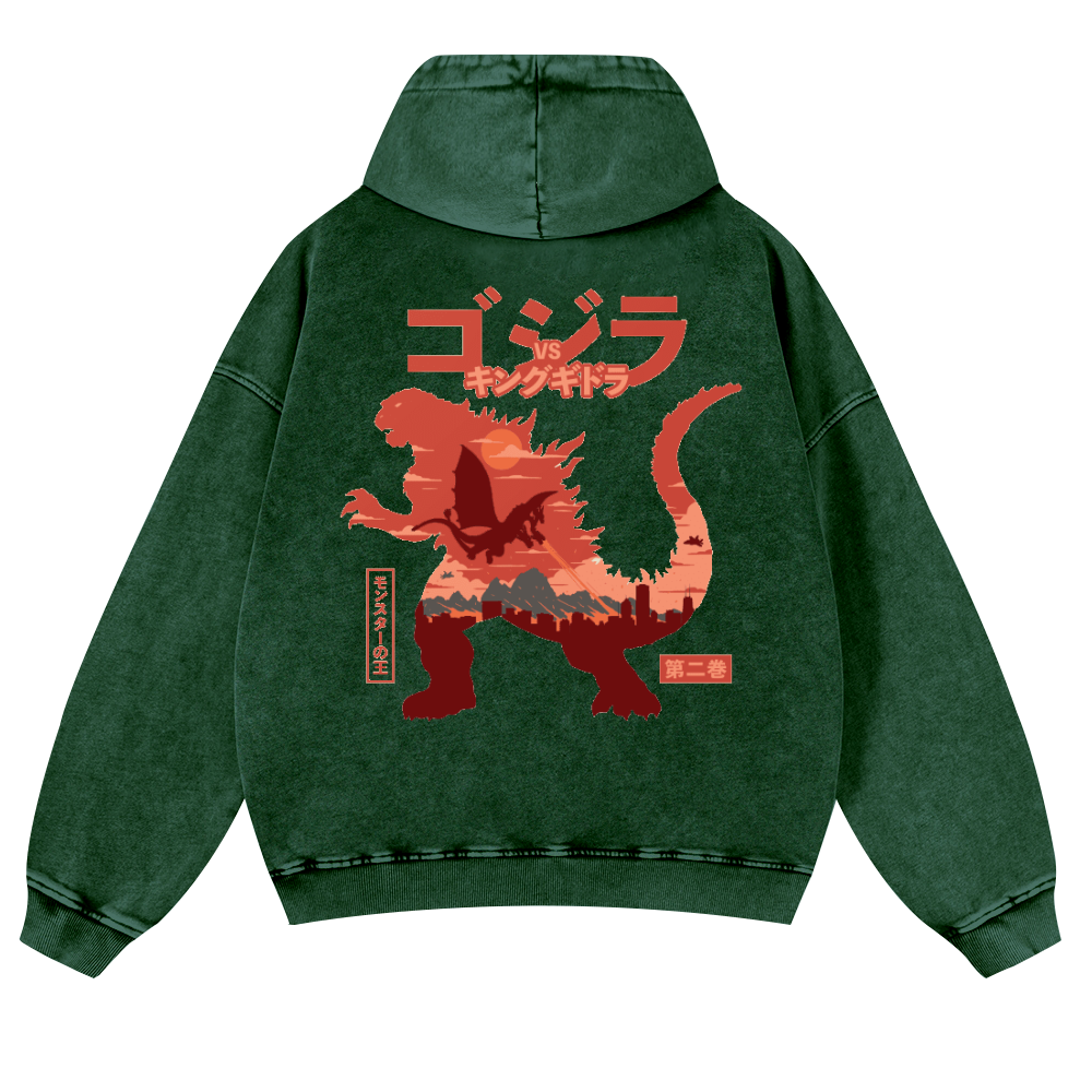 Kaiju vs. King Ghidorah Showdown Vintage Washed Cotton Back Art Hoodie