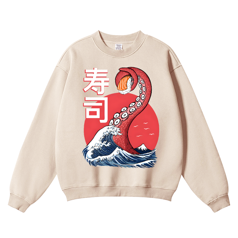 Sushi Octopus Vintage Cotton Blend Crewneck Sweatshirt