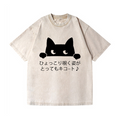 Cat Vintage Wash Japanese Design T-Shirt