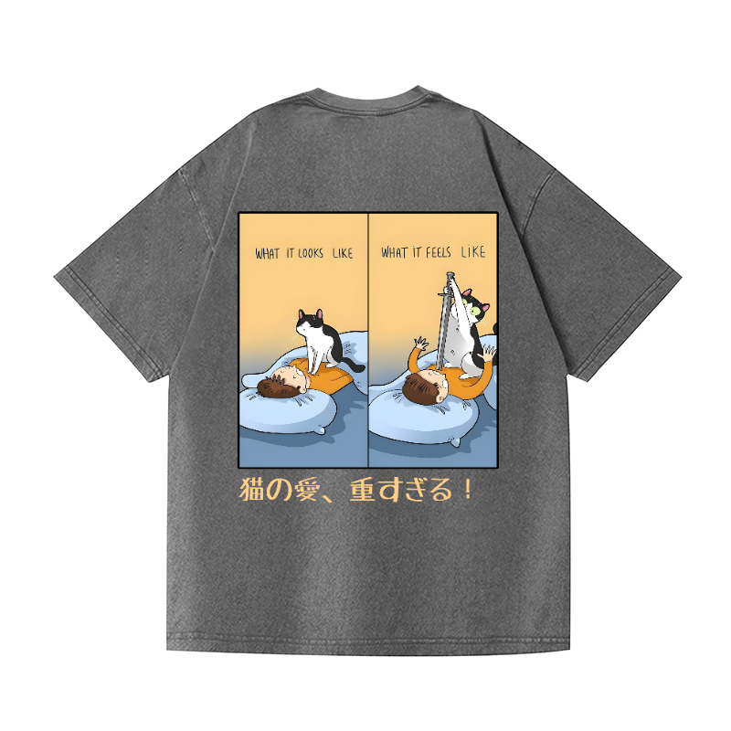 Cat Vintage Wash Japanese Design Back Art T-Shirt