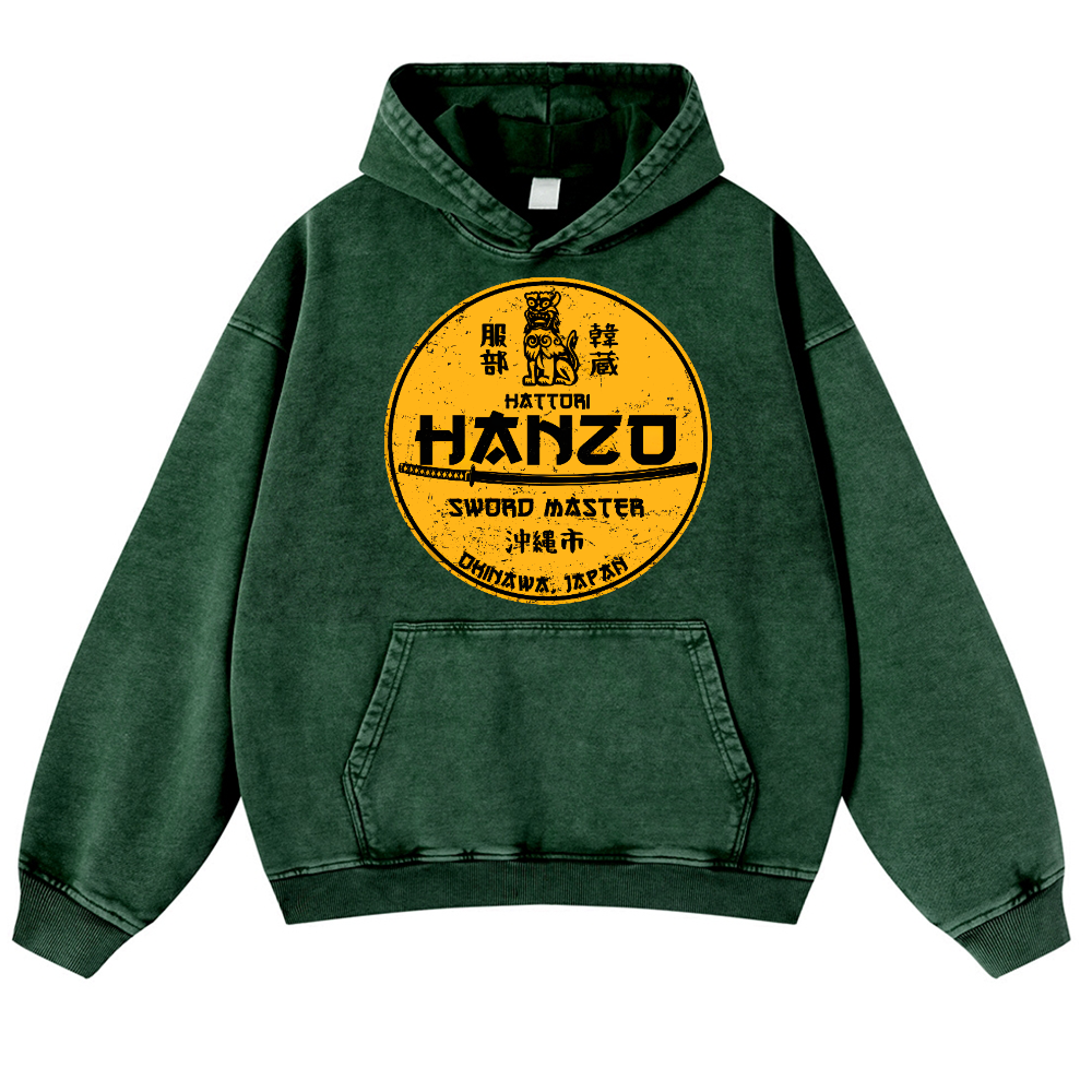 Hattori Hanzo Komainu Okinawa Japan Design Vintage Washed Thick Cotton Hoodie