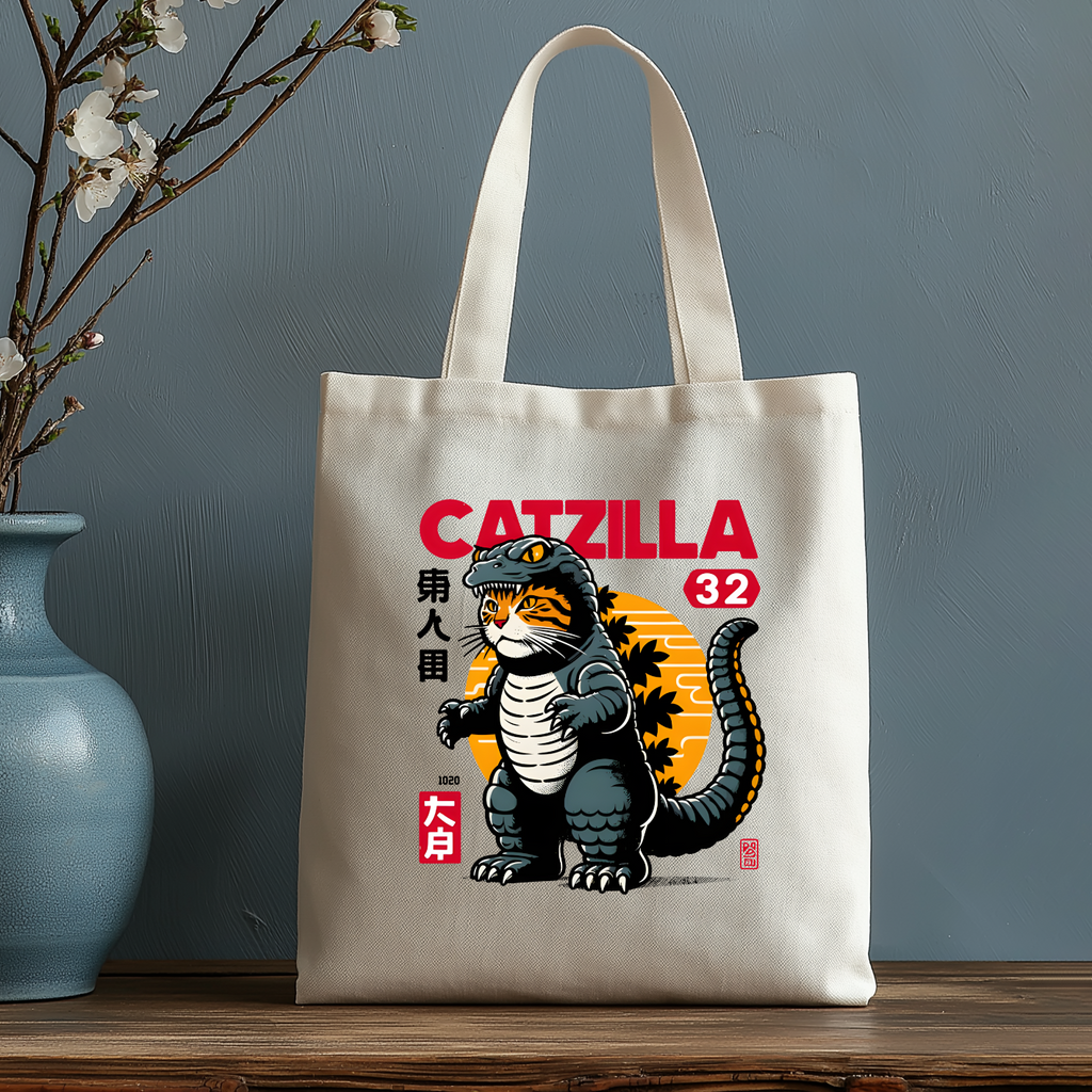 Cat Kaiju Japanese Style Canvas Tote Bag