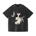 Tattoo Cat Vintage Wash Japanese Design T-Shirt